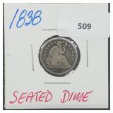 1838 90% Silver Seated Dime 10 Cents