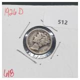 1926-D 90% Silver Mercury Dime 10 Cents 1926-D 90% Silver Mercury Dime 10 Cents