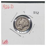 1926-D 90% Silver Mercury Dime 10 Cents