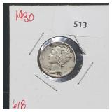 1930 90% Silver Mercury Dime 10 Cents