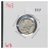 1943 90% Silver Mercury Dime 10 Cents 1943 90% Silver Mercury Dime 10 Cents