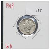 1943 90% Silver Mercury Dime 10 Cents