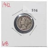 1942 90% Silver Mercury Dime 10 Cents 1942 90% Silver Mercury Dime 10 Cents
