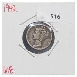 1942 90% Silver Mercury Dime 10 Cents