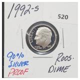 1992-S 90% Silver Proof Roos Dime 10 Cents