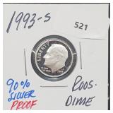 1993-S 90% Silver Proof Roos Dime 10 Cents