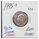 1995-S 90% Silver Proof Roos Dime 10 Cents