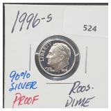 1996-S 90% Silver Proof Roos Dime 10 Cents