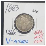 First Yr 1883 V Nickel 5 Cents First Yr 1883 V Nickel 5 Cents