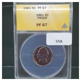 ANACS 1961 PF67 Proof Jeff Nickel 5 Cents