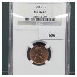NGC 1958-D MS66RD Wheat Penny One Cent NGC 1958-D MS66RD Wheat Penny One Cent