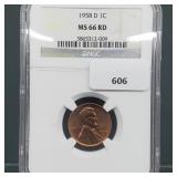 NGC 1958-D MS66RD Wheat Penny One Cent