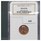 NGC 1960-D MS66RD Sm Date Lincoln Penny One Cent