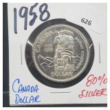 1958 80% Silver Canada $1 Dollar