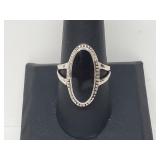 .925 Sterling Silver Oval Black Onyx Ring
