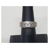 .925 Sterling Silver Square Clear Stone Ring