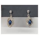 .925 Sterling Silver Blue Stone Screw Backs Earrin