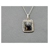 .925 Sterling Silver Natural Stone Pendant & Chain