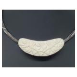 .925 Sterling Silver Pearl Choker w/Carving