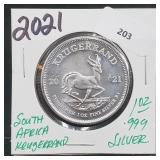 2021 1oz .999 Silver S Africa Krugerrand
