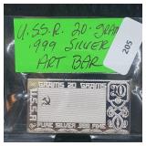 USSR 20G .999 Silver Art Bar