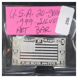 USA 20G .999 Silver Art Bar