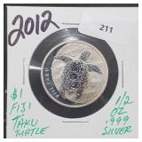 2012 1/2oz .999 Silver Fiji $1 Taku Turtle