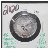 2020 1/2oz .999 Silver Canada $2 Red Tail Hawk