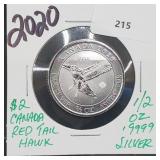 2020 1/2oz .999 Silver Canada $2 Red Tail Hawk