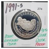 1991-S 90% Silver Proof Mt Rushmore $1 Dollar