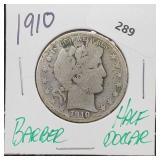 1910 90% Silver Barber Half $1 Dollar