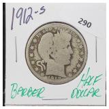 1912-S 90% Silver Barber Half $1 Dollar