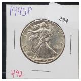 1945 90% Silver Walker Half $1 Dollar