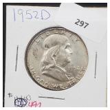 1952-D 90% Silver Franklin Half $1 Dollar