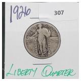 1926 90% Silver Liberty Quarter 25 Cents