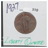 1927 90% Silver Liberty Quarter 25 Cents