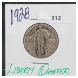 1928 90% Silver Liberty Quarter 25 Cents