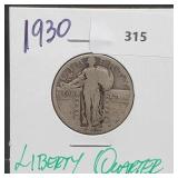 1930 90% Silver Liberty Quarter 25 Cents