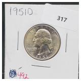 1951-D 90% Silver Wash Quarter 25 Cents