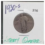 1930-S 90% Silver Liberty Quarter 25 Cents