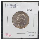 1958-D 90% Silver Wash Quarter 25 Cents