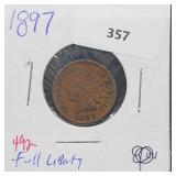 1897 Indian head Penny One Cent