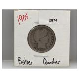 1905 90% Silver Barber Quarter