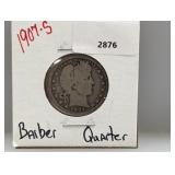 1907-S 90% Silver Barber Quarter