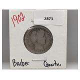 1902 90% Silver Barber Quarter