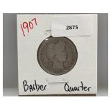 1907 90% Silver Barber Quarter