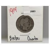 1914 90% Silver Barber Quarter