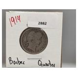 1914 90% Silver Barber Quarter