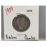 1909 90% Silver Barber Quarter