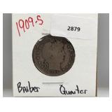 1909-S 90% Silver Barber Quarter